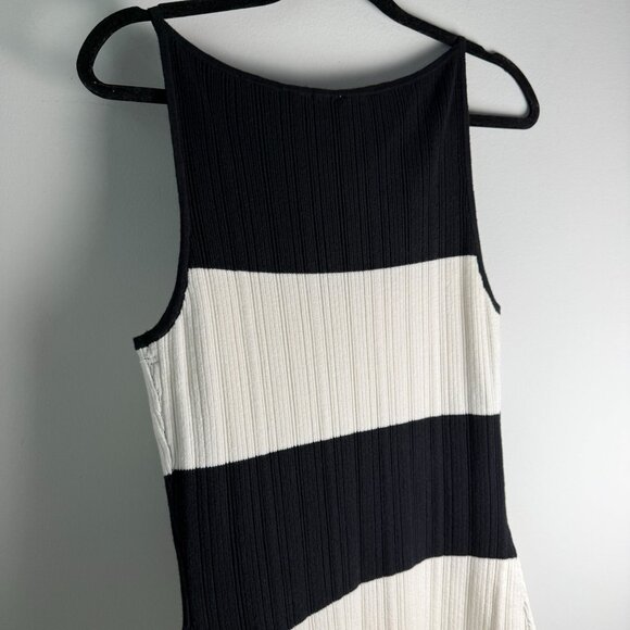 Abercrombie & Fitch High Neck Midi Knit Dress Black White Stripes Large - Picture 9 of 11
